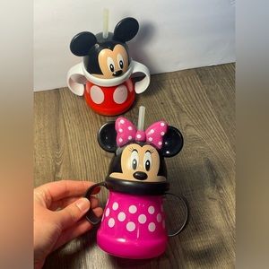 Disney Minnie And Mickey Mouse Sippy Cup Straw Kids BPA Free 10 Oz Set of 2